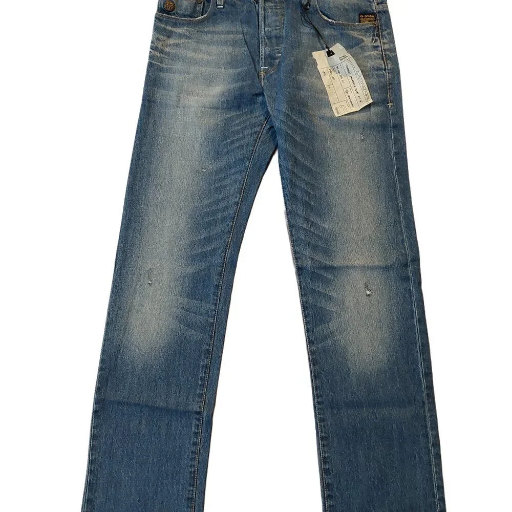 G-Star Raw GS01 Heller Straight Button Fly Blue Wheel Denim Jeans Sz 31 x 34 NWT